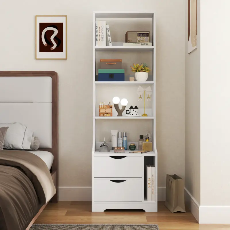 [Bellemave]Night Stand with Bookshelf, Night Stand with 2 Storage Drawers for Bedroom