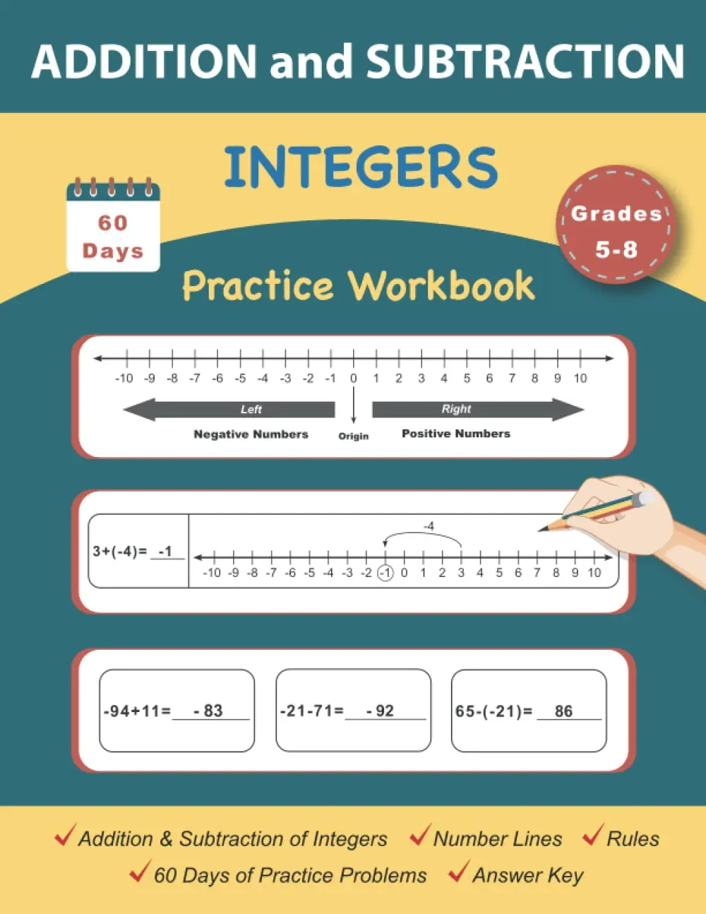 Addition and Subtraction Integers 60 Days Of Practice Workbook: Daily MathWorkbook, Add, Subtract Integers, Positive and Negative Numbers Using ... &Answer Key, For Middle School, Grades 5-8