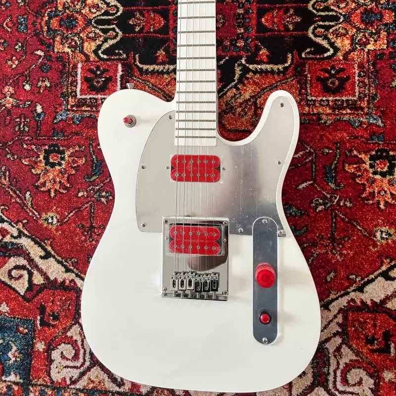 John Ghost 5 TELE Electronic Guitar - Musical Instrument for Adults, Arctic White-Red Solid Body, Fretboard, 4.5kg Weight Pickguard Pickups