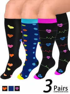 Unisex's Colorful Heart Print Compression Socks, Sports Socks for Circulation, Running, Nurses, Pregnant Women, Sports Socks for Men & Women, Athletic Running Socks