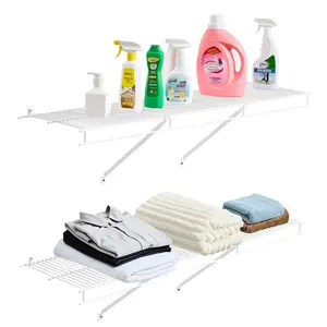 VEVOR Wire Shelf Kit, 4 ft, Set of 2, Wall Mounted Wire Shelves, Heavy-Duty Carbon Steel Hanging Shelf, Floating Wall Storage Shelves with Dip Coating, for Closet, Bedroom, Living Room, Office, Pantry