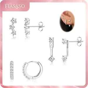 FIASASO 3 Pairs 925 Sterling Silver Hypoallergenic Earrings Set for Multiple Piercing Dainty Stud Huggie Small Hoop Earrings for Women Trendy Cute Earring Stacks for Sensitive Ears, Classic Style Earrings, Hoop Earring Sets