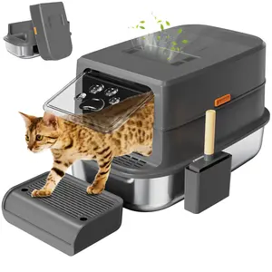 Stainless Steel Cat Litter Box with Lid, XL Extra Large Litter Box, High Sided & Enclosed & Hooded Metal Litter Box, Never Absorbs Odors, Anti-Leakage, Easy Cleaning