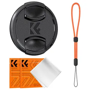 K&F Concept Lens Cap Cover, 4-in-1 Center Pinch Lens Cover + Anti-Loss Keeper Leash + Microfiber Cleaning Cloth Kits Compatible with Nikon, Canon, Sony, Fujifilm Camera Lenses