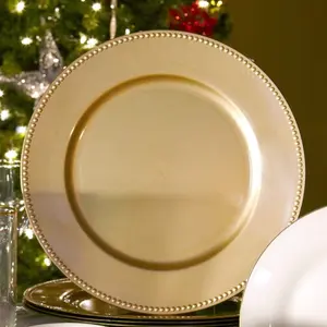 Gold Plastic Charger Plates with Beaded Rims, 13 in.pack of 12