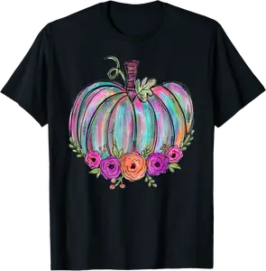Watercolor Pumpkin Flower Thanksgiving Halloween Men Women T-Shirt - Lyasiamcmi Shop 36B0CLLTWJTS