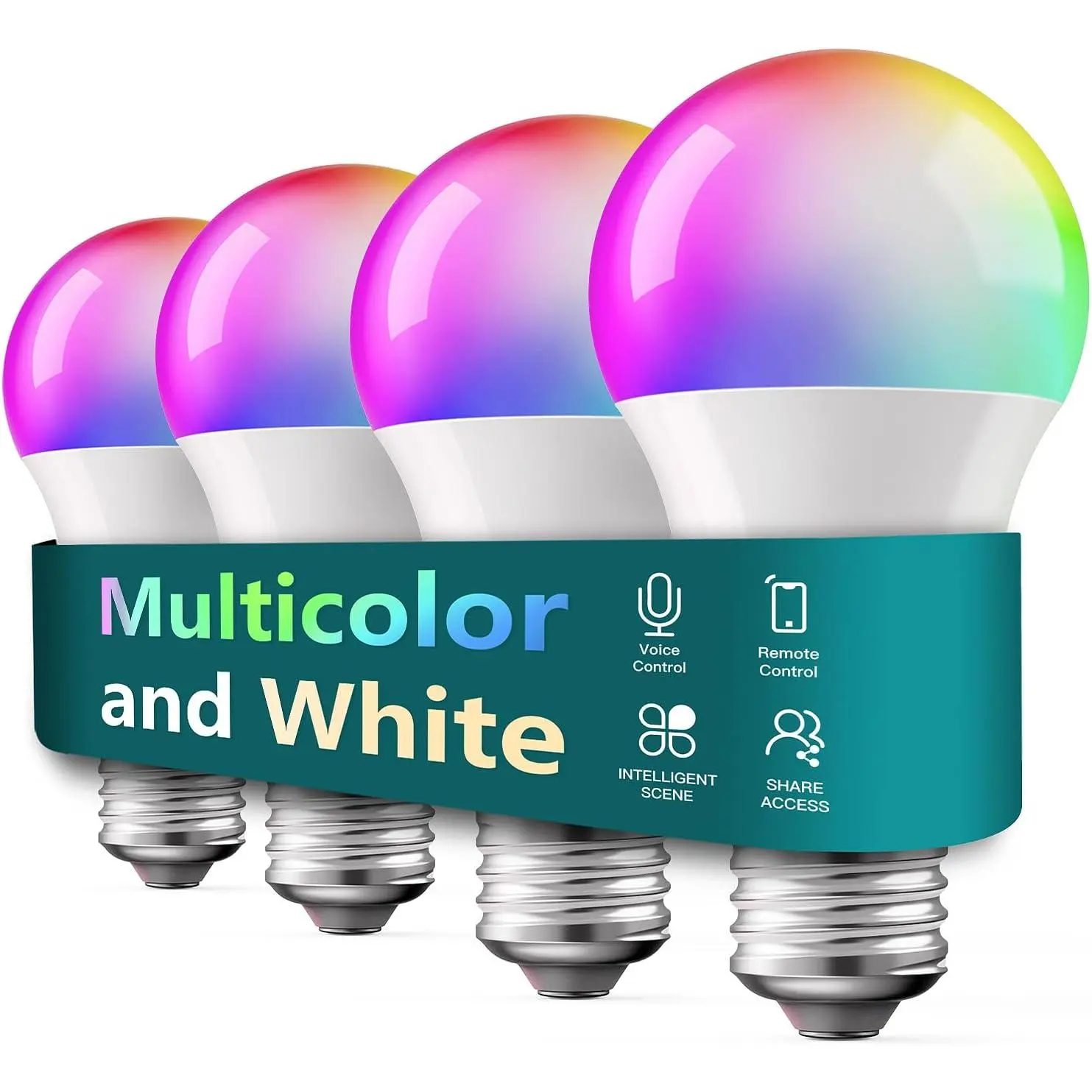 Smart Light Bulbs 4 Pack, UL Certified 2.4GHz Color Changing Light Bulb, Works with Alexa Google Home, A19 E26 Dimmable LED Light Bulb 9W 800 Lumen for Party Decoration, Smart Home Lighting