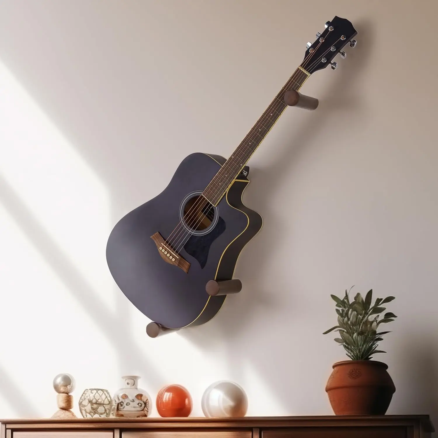 Horizontal Guitar Wall Hanger for Acoustic Electric Bass Banjo (Brown)