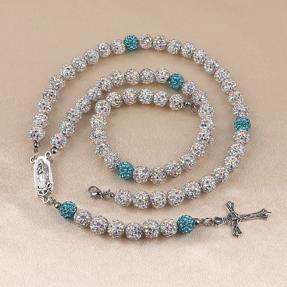 Prayer bead necklace blue+AB colored bea