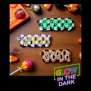 Glow in the Dark Personalized Keychain Custom Name Tag Halloween Trick or Treat Bag Tag & Party Favor with Customizable Names