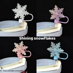 Shining snowflakes Straw Toppers,Dazzling color Straw Covers Compatible with Cups 30&40 Oz,Dust-proof for 0.39" Diameter Straws,Cute Christmas new years gift,Cup Toppers outdoor camping Activities 1pc