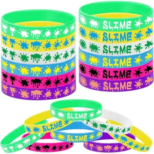 24PCS Rainbow Slime Themed Rubber Wristbands -Art Paint Silicone Bracelets Party Supplies Birthday Wedding Party Favors