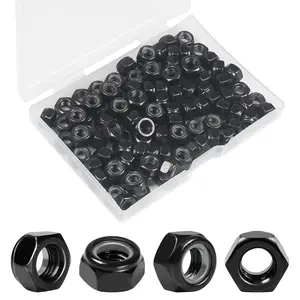 100 count M6 x 1.0mm Nylon Insert Hex Lock Nuts Carbon Steel Zinc Plated Locknuts Self-Locking Nut M6 Metric Black Standard Threaded Nylock Nuts for Industrial Construction Fasteners