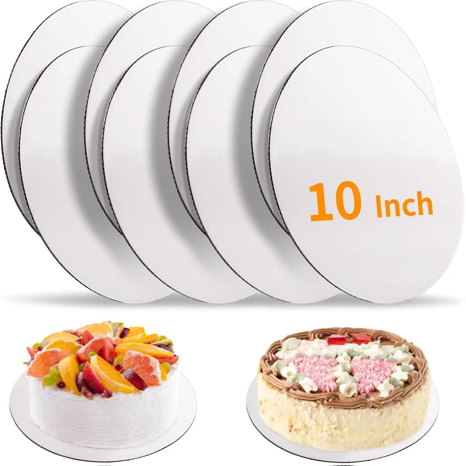 8 Pcs Cake Boards, White Cake Boards 10 inch Round, Food-Graded Cardboard Cake Rounds Cake Base, Waterproof and Oil-Proof for Cake DIY, Dessert and Crafts Display