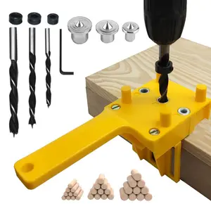 Woodworking Dowel Jig, Woodworking Dowel Jig with 3 Counts Drills, Handheld Jigs with Accessories for Wood Drilling Doweling Hole Saw Tools, Drill Bits