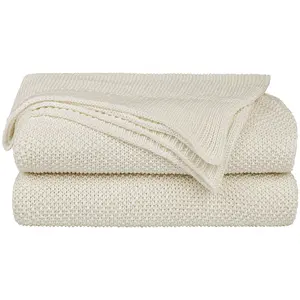 PiccoCasa 100% Cotton Knit Blanket, Solid Lightweight Decorative Throws and Blankets, Soft Knitted Throw Blanket for Sofa Couch