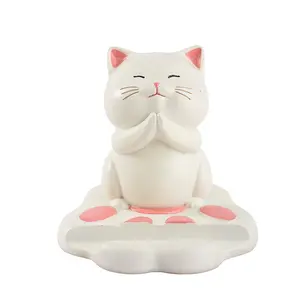 Cute Cat Resin Figurine, Phone Stand Holder, Decorative Animal Sculpture, Perfect Gift for Cat Lovers, Unique Home Decoration