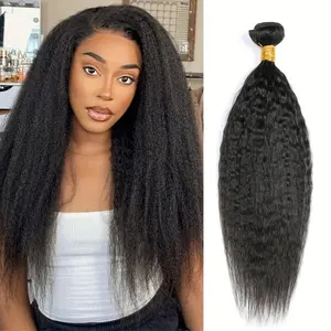 2025 NEW Fashion 2 Bundles Kinky Straight Human Hair Bundles Human Hair Yaki Straight Bundles Weave Remy Hair Unprocessed Brazilian Virgin Human Hair Extensions Natural Black