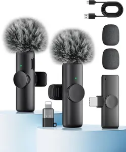 Wireless Microphone for iPhone iPad and Android Phone, 2 Pack Wireless Lavalier Lapel Mic with Noise Reduction, Plug and Play Mini Microphone for Video Recording Interview Podcast YouTube TikTok Vlog