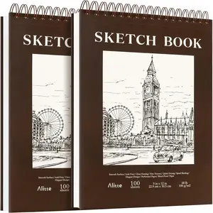 Sketch Book 2-Pack Spiral Bound Sketch Pad 100 Sheets - 9x12 Sketchbook (68lb/100gsm) Acid-Free Drawing Pad, Perforated Pages, Premium-Thick Paper - for Kids and Adults, Dry Media Use