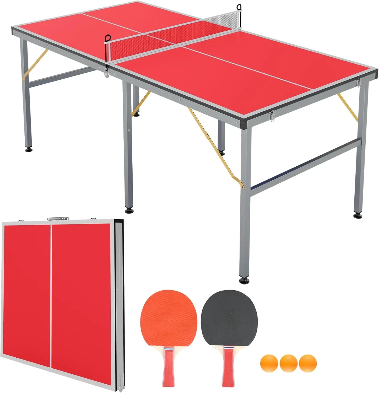 Portable Ping Pong Table,6X3 ft Professional Indoor/Outdoor Table Tennis Tables Game with Net for Adults/Teens,2 Tennis Paddles and 3 Balls- Quick Assembly, Table Tennis Racket