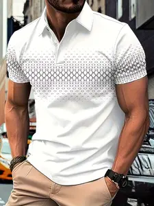 Men's Summer Plaid Business Fitted Casual Collared Polo Shirt, Short Sleeve, Elastic Fabric, Casual Outdoor and Home Wear, All Seasons