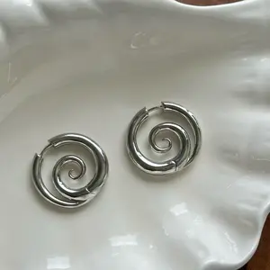 Silver Spiral Hoops Earrings - Fake Gauge Earrings
