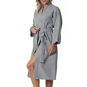 Women’s Waffle Knit Bathrobe – Long Sleeve Wrap Robe with Adjustable Belt Tie & Deep Pockets, Ultra-Soft Breathable Spa Loungewear, Lightweight Cozy Pajamas, Minimalist Home Clothes, Chic Stylish Lounge Wear, All-Season Comfort Robe