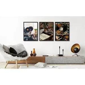 Vintage Vinyl Record Set of 3 Canvas Posters, Retro Turntable Wall Art, Music Lover Aesthetic Room Decor, Unframed Canvas Posters