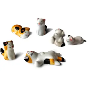 Cute Cat Chopsticks, Spoon, Knife and Fork Rest Stand for Dinner, Valentine's Day Present (6 Pcs Mix Color)