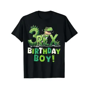 3rd Birthday Dinosaur Graphic T-Shirt - T-Rex Birthday Boy Lettering with Number 3 & Dinosaur Print, Casual Round Neck Short Sleeve Top for 3 Year Old, Birthday Party Outfit, Comfortable Casual Attire, Easy-Care 'lothing