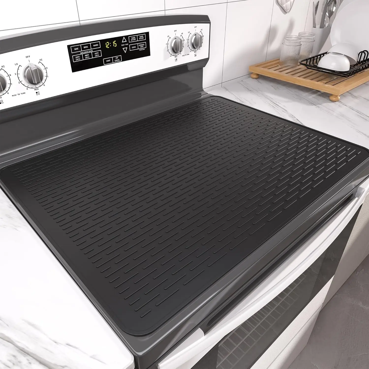(Black, 28"x20") Stove Top Cover for Electric Stove- Range Covers for Electric Stove,Silicone XXL Dish Drying Mat, Glass Cooktop Covers, Flat RV Range top Mats