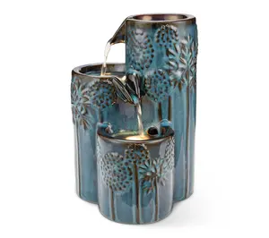 Glitzhome 10"H 3-Tier Turquoise Ceramic Tabletop Fountain