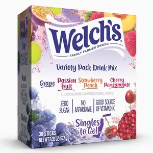 Welch's Singles To Go Variety Pack, Watertok Powdered Drink Mix, Includes 4 Flavors, Grape, Passion fruit, Strawberry Peach, Cherry Pomegranate, 1 Box (30 Servings)