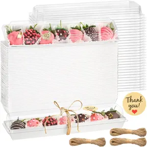 50 Pack Strawberry Boxes with Clear Lids, Disposable Macaron Boxes To Go Dessert Containers for Packaging  Covered Strawberries, Cookies, Cocoa Bombs, Truffles