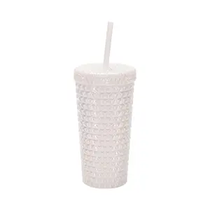 16-Ounce Acrylic Iridescent Textured Tumbler with Straw, White
