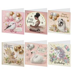 5D Diamond Arts Colorful Painting Interactive Greeting Card Kit, 6 Counts/set Colorful Princess & Animal Pattern Birthday Card with Envelope, DIY Diamond Art Birthday Card, Fun Party Cards