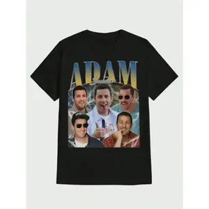 Black and white short-sleeve T-shirt, vintage Adam Sandler casual digital print thick cotton T-shirt, men's top