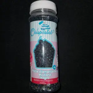 Edible Glitter Medium Pearls for Desserts - Black (Negro) Diamantada Pearls for Your Dessert Needs
