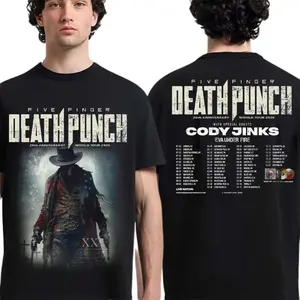 Five Finger Death Punch 20th Anniversary World Tour 2026 North America T-shirt Classic Fit 100% Cotton Menswear