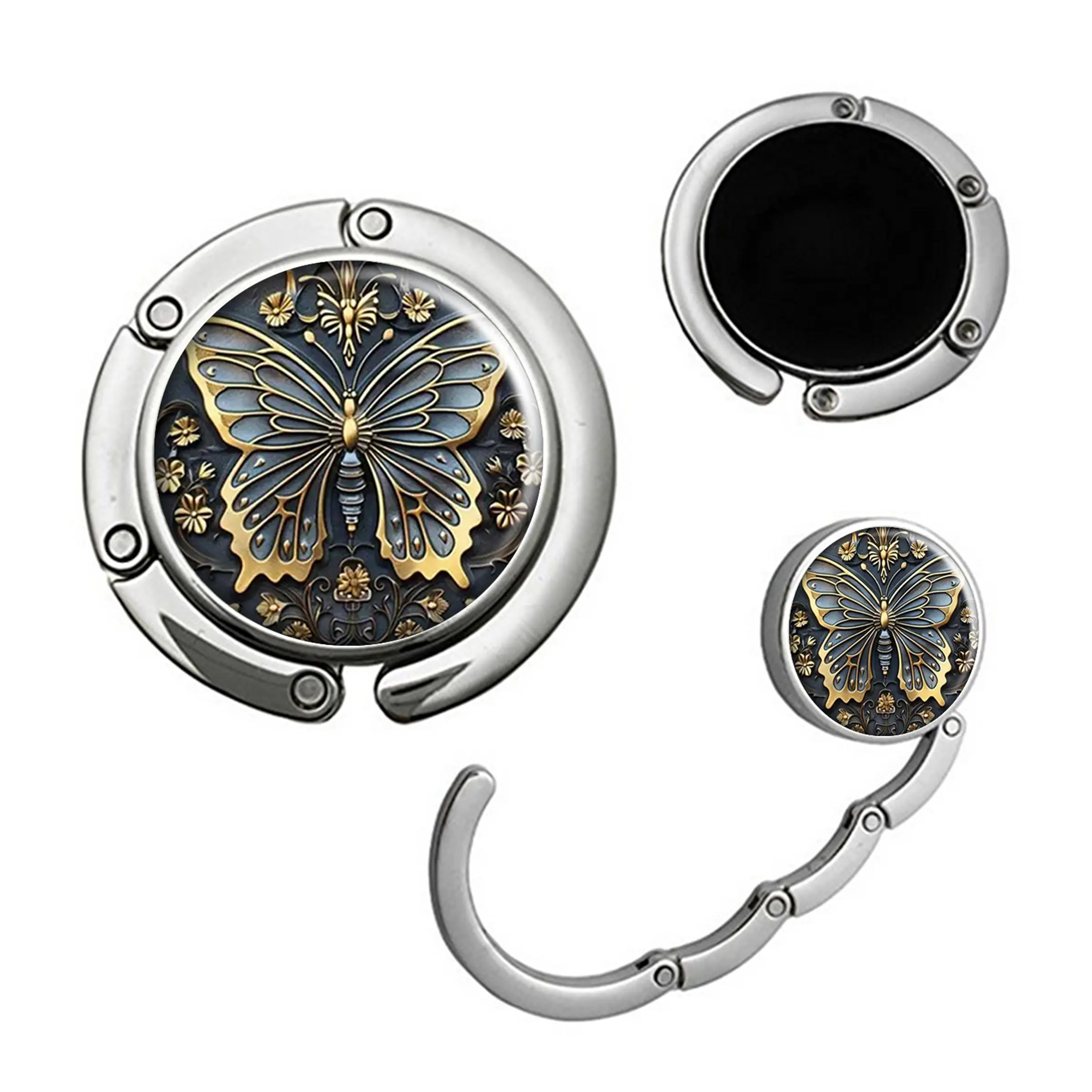 Butterfly Pattern Foldable Folding Purse Hook,Womens Bag Purse Hanger,Purse Holder Handbag Hanger Desk Table Bag Hooks for Women Bag, Carry Purse Hook, Bag Accessory