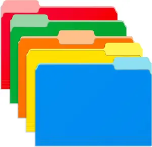 Two Tone Color File Folders 8.5 x 11 Inch, 1/3 Cut Tab File Folders Letter Size, Assorted Colors, Blue Red Green Yellow Orange Manila File Folders, School Business Office Folders for Document -15 Pack