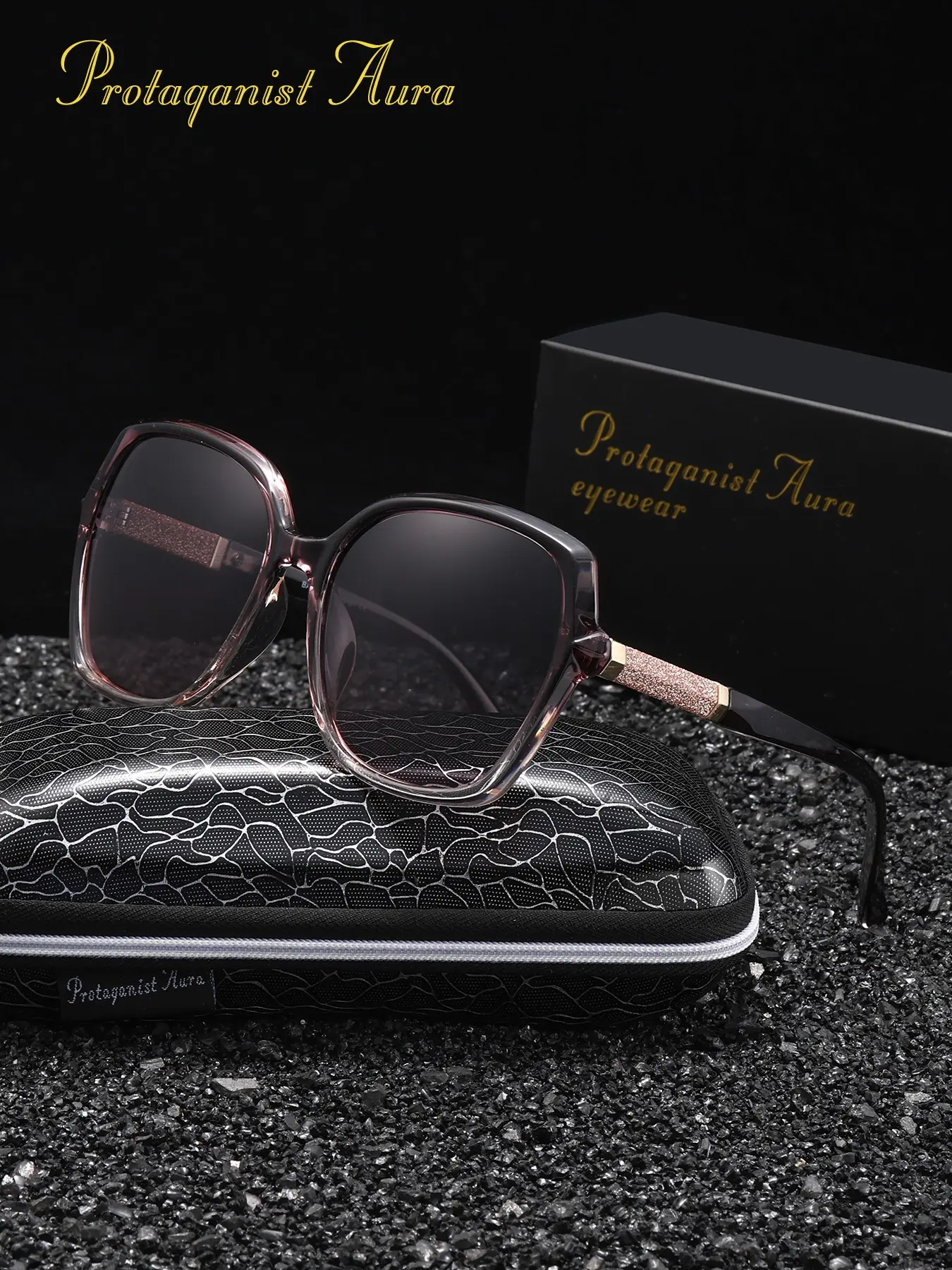 Protagonist Aura Polarized Sunglasses, UV Blocking, Anti Glare, Sparkle Accent Temples, Lightweight, Stylish for Daily Use, Travel & Outdoor