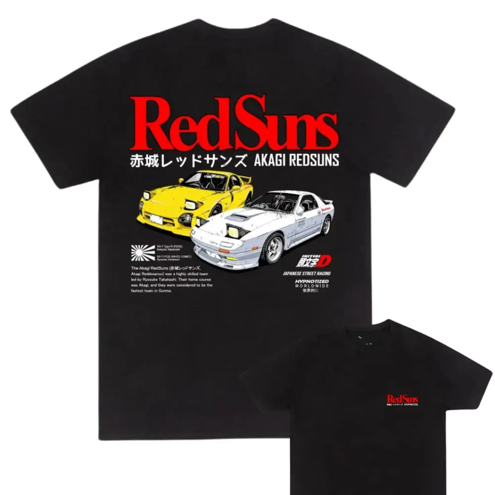 Akagi RedSuns Ryosuke Takahashi Initial D JDM Drift Racing T-shirt 100% Cotton Pre-shrunk Unisex Fit Menswear Top for Fans of the Series - Casual, Love