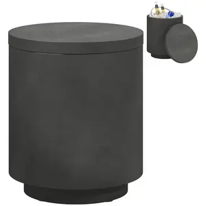 Outdoor Side Table Charcoal Gray 3 In 1 Concrete Cooler Bar Table with 2.6 Gal Ice Bucket for Patio or Pool Party