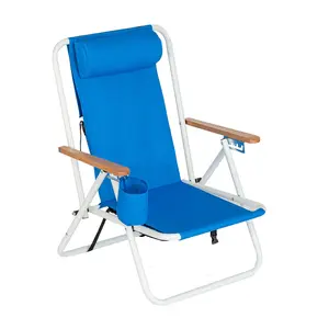 Heavy-Duty Adjustable Beach Chair - 300lbs Capacity Portable Lounger with Reinforced Steel Frame & Ergonomic Headrest, Quick-Dry Fabric for Poolside, Fishing - Ocean Blue