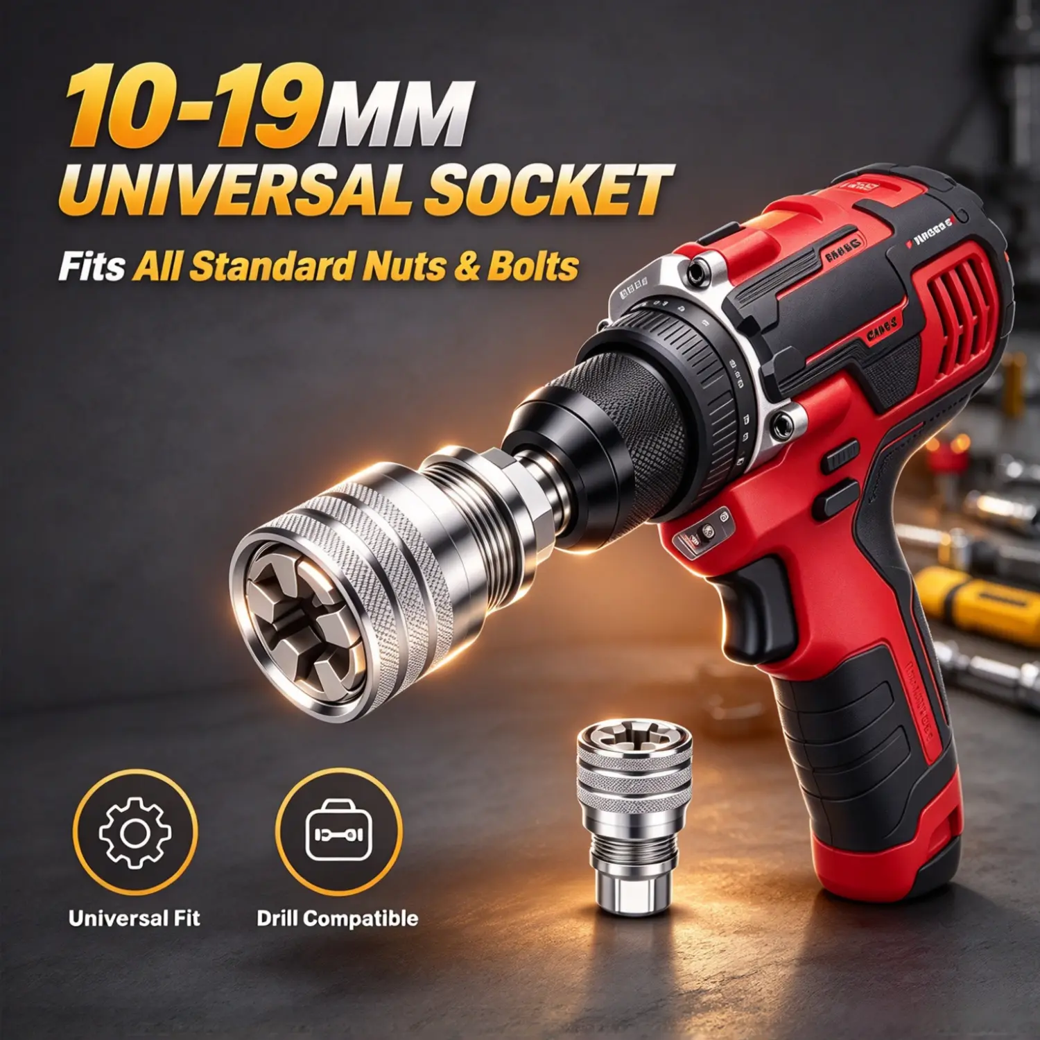 Universal Socket Set, 10-19mm Multi-Tool Adapter, Fits All Standard Nuts & Bolts, Ideal for Handymen, Gift for Men & Dads