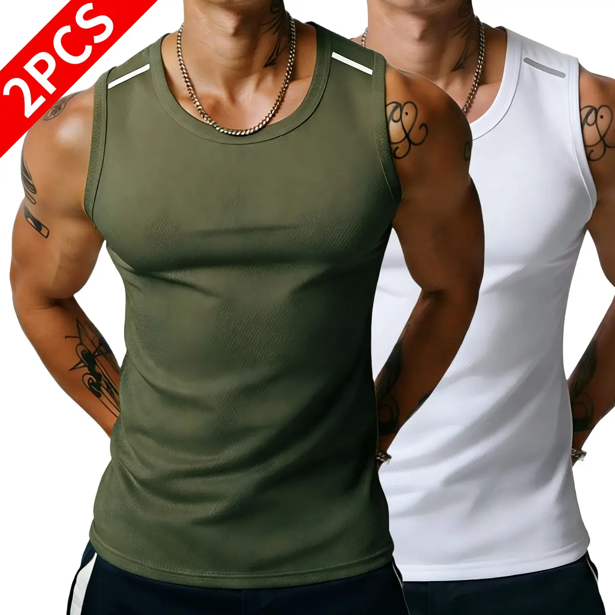 2PCS Men’s Wide-Strap Reflective Striped Vest, High-Stretch Breathable Muscle Tank Top, Heavyweight Drapey Fit Gym and Casual Sleeveless Shirt 2PCS Men’s Wide-Strap Reflective Striped Vest, High-Stretch Breathable Muscle Tank Top, Heavyweight Drapey Fit Gym and Casual Sleeveless Shirt