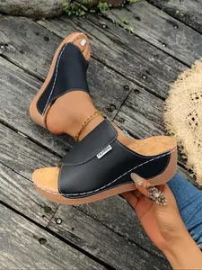 Women's Fashionable Plain Color Slides, Casual Comfortable Platform Slippers for Outdoor, All-match Commuter Shoes for Daily Wear, Girl