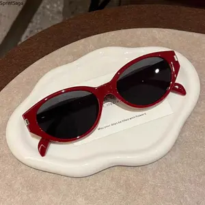 New narrow frame cat eye sunglasses women's retro Ankara red high-end sunglasses UV protection
